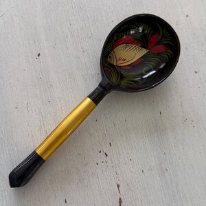 Vintage Russian Hand painted Wooden Spoon Fish Motif Khokhloma - Folk Art